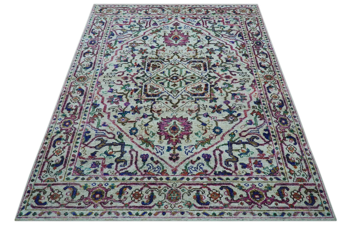 Colorful Traditional Serapi Design Ivory And Beige Hand Knotted 8x10 Wool Area Rug