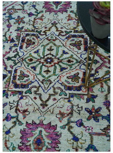 Colorful Traditional Serapi Design Ivory And Beige Hand Knotted 8x10 Wool Area Rug