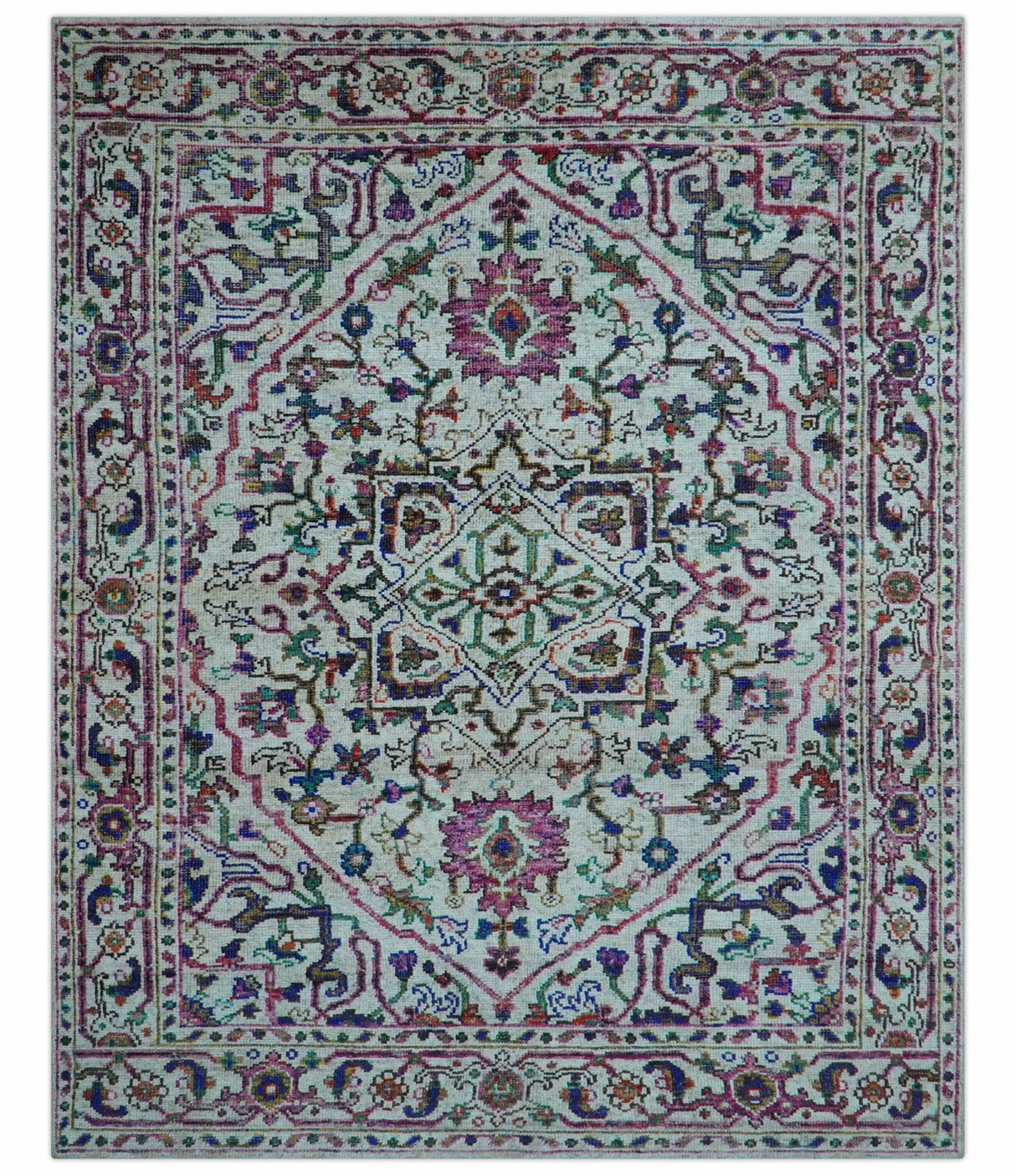 Colorful Traditional Serapi Design Ivory And Beige Hand Knotted 8x10 Wool Area Rug