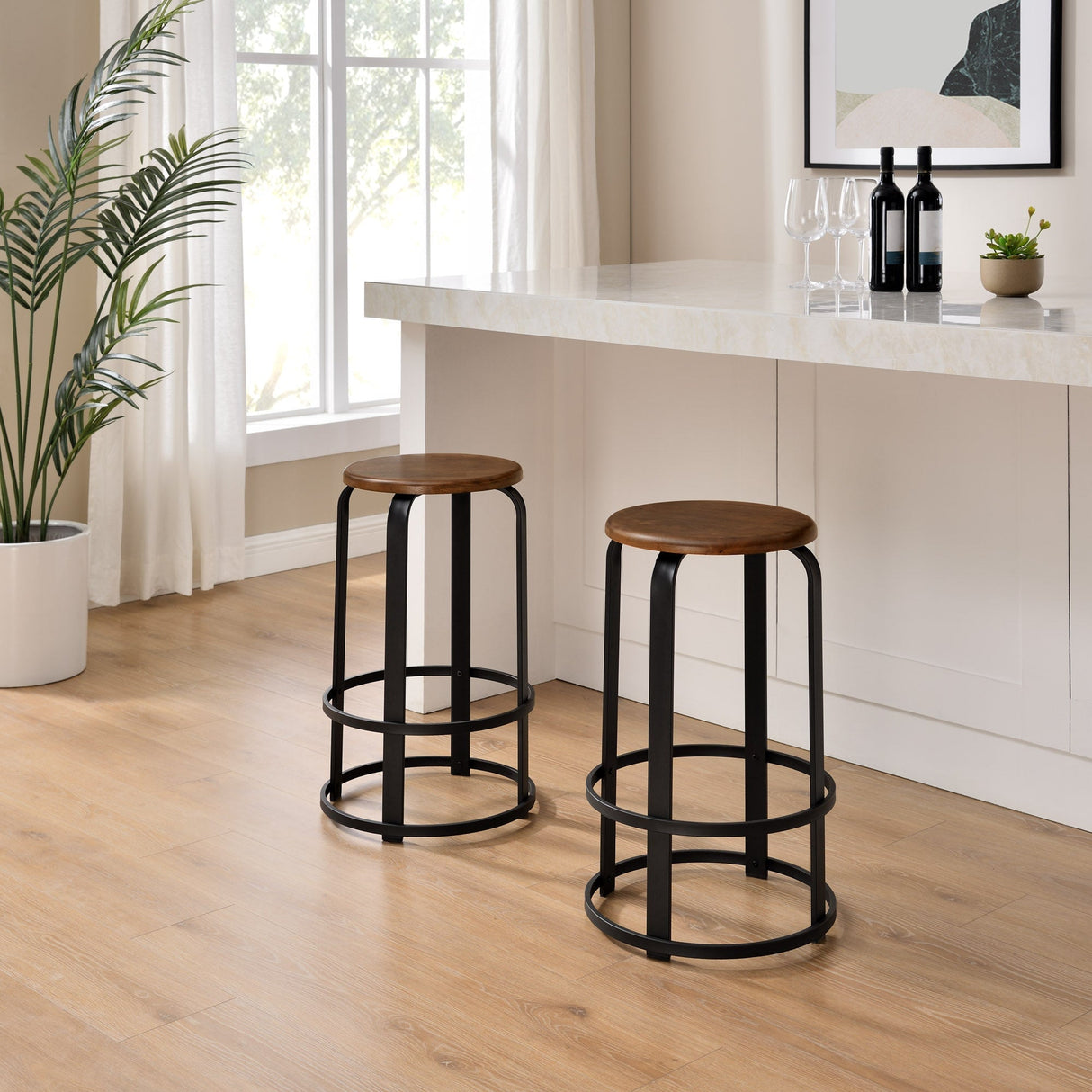 Colton 26" 2-Piece Metal and Wood Round Kitchen Bar Stool-Dining / Kitchen-Parc Decor