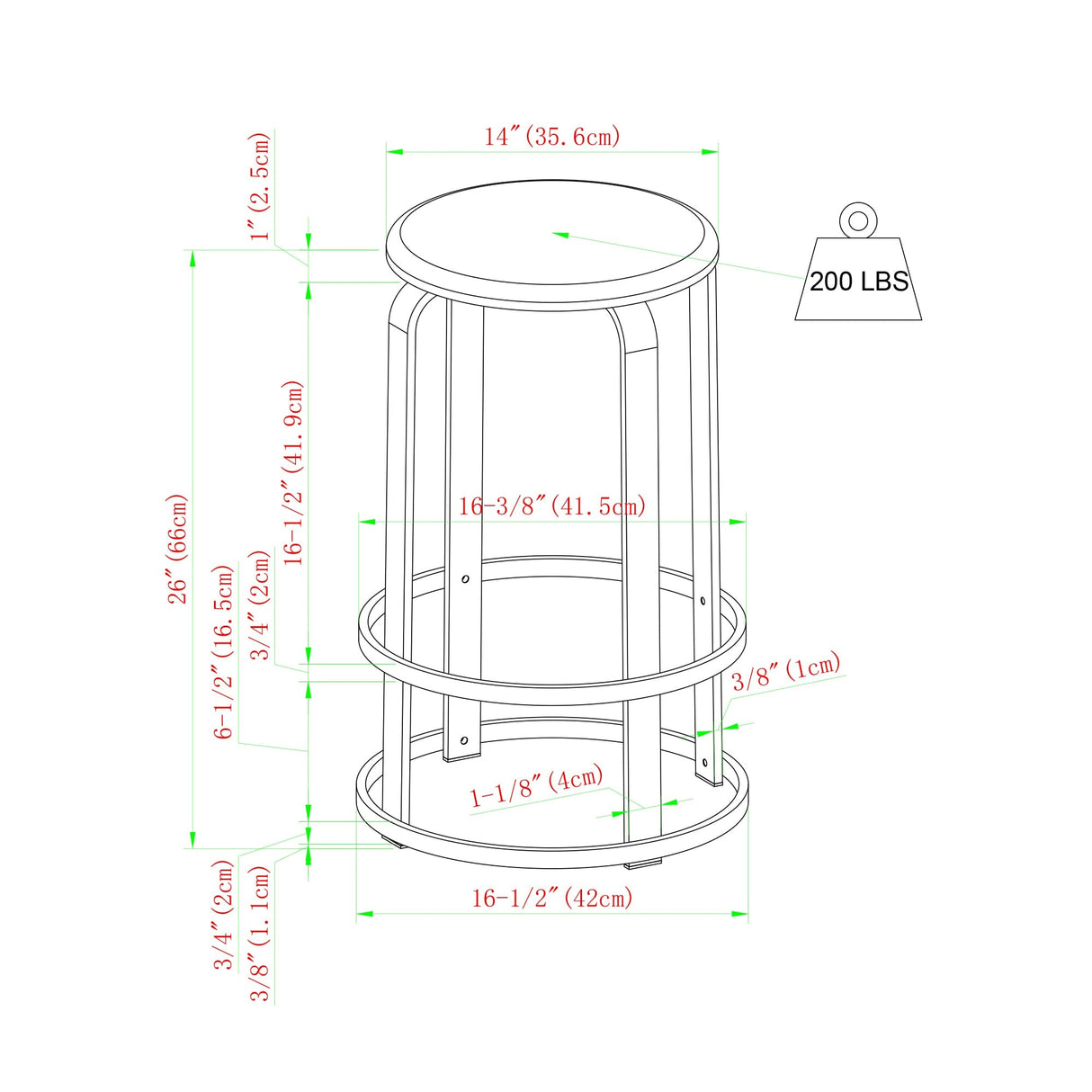 Colton 26" 2-Piece Metal and Wood Round Kitchen Bar Stool-Dining / Kitchen-Parc Decor