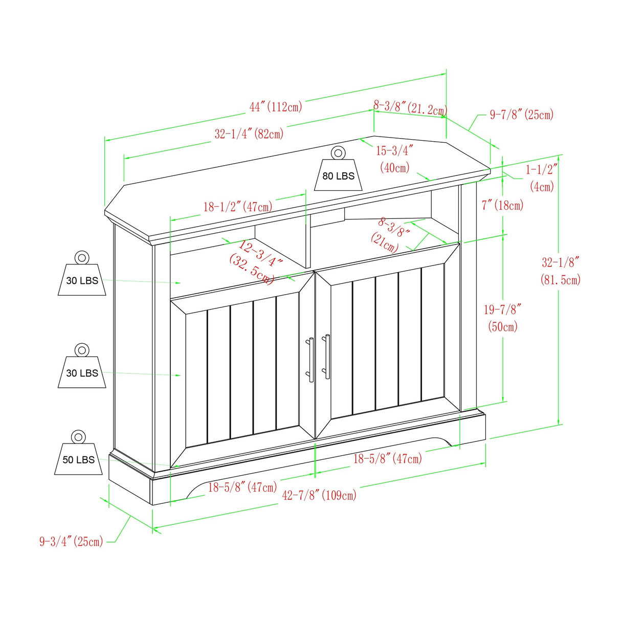 Columbus 44" Grooved Door Corner TV Stand-Entertainment-Parc Decor