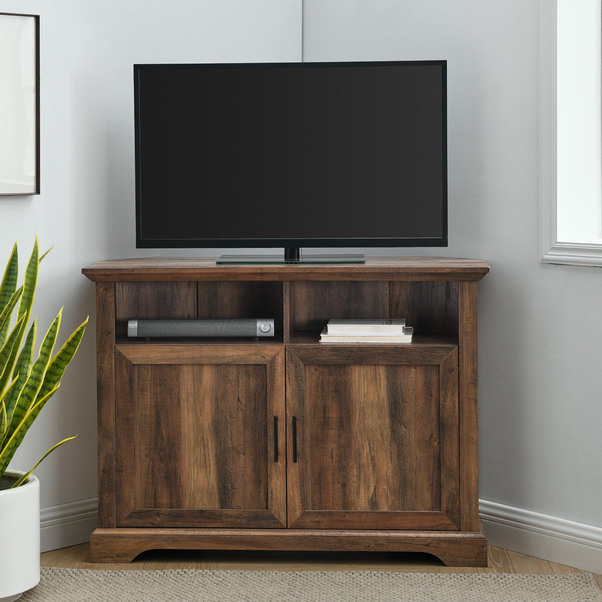 Columbus 44" Grooved Door Corner TV Stand-Entertainment-Parc Decor