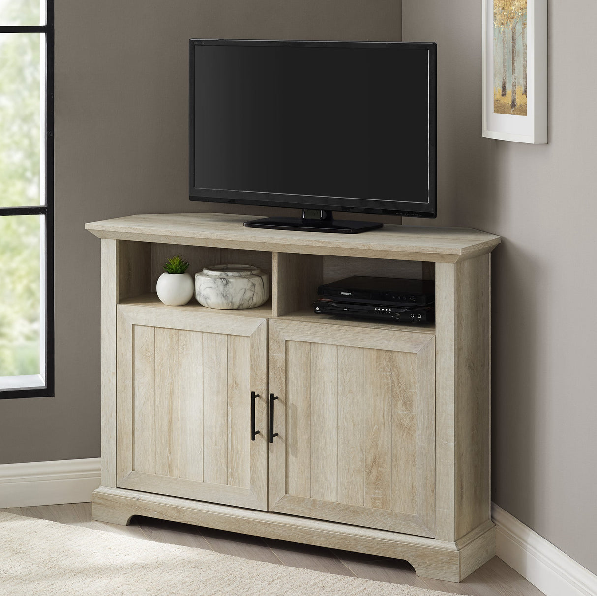 Columbus 44" Grooved Door Corner TV Stand-Entertainment-Parc Decor