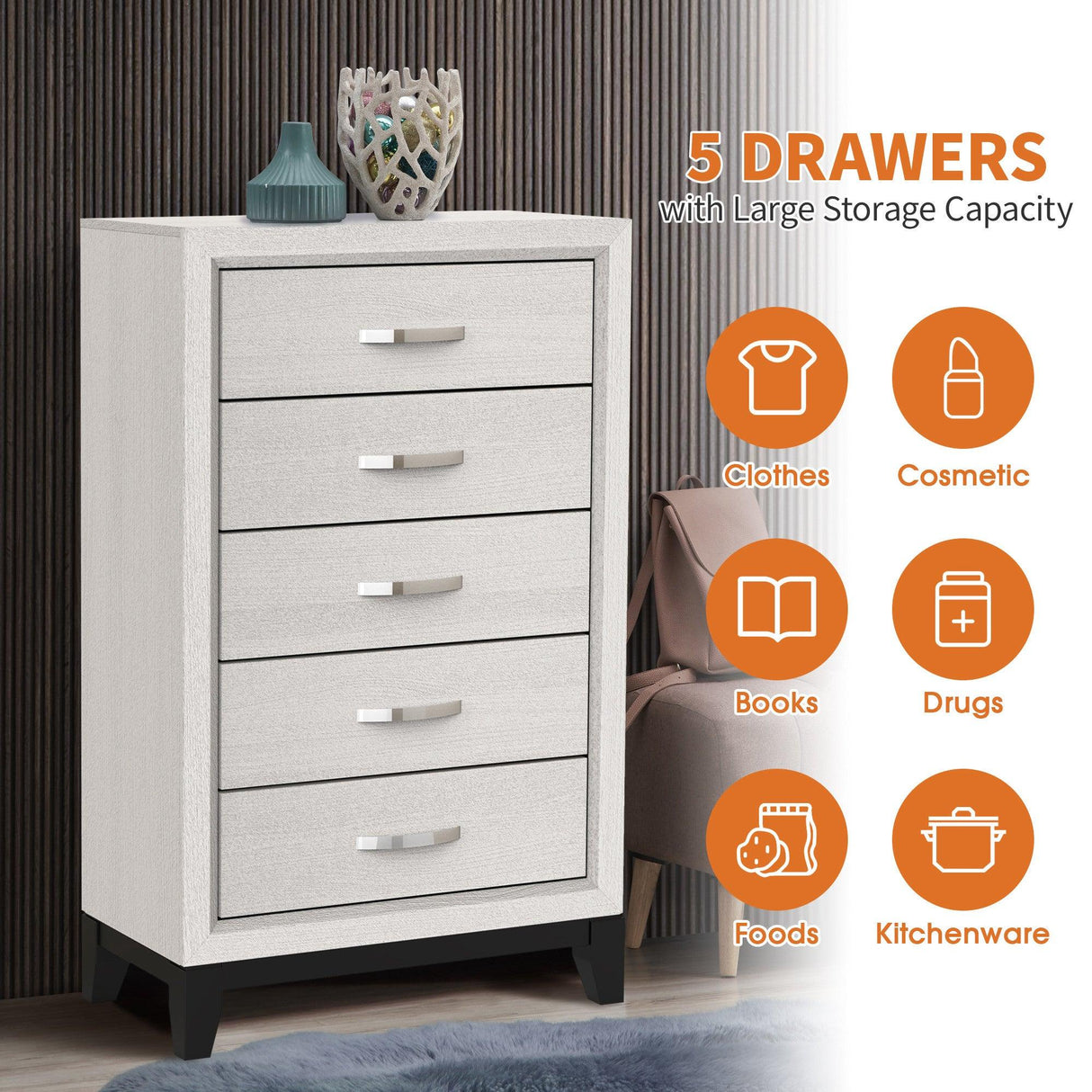 Contemporary 31" Chest with 5-Drawer for Bedroom, Livingroom-斗柜-Parc Decor