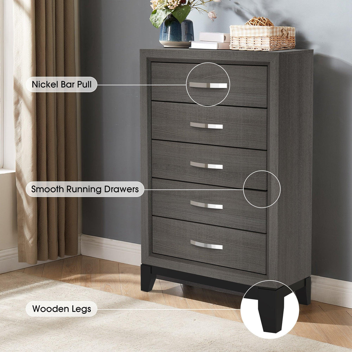 Contemporary 31" Chest with 5-Drawer for Bedroom, Livingroom-斗柜-Parc Decor