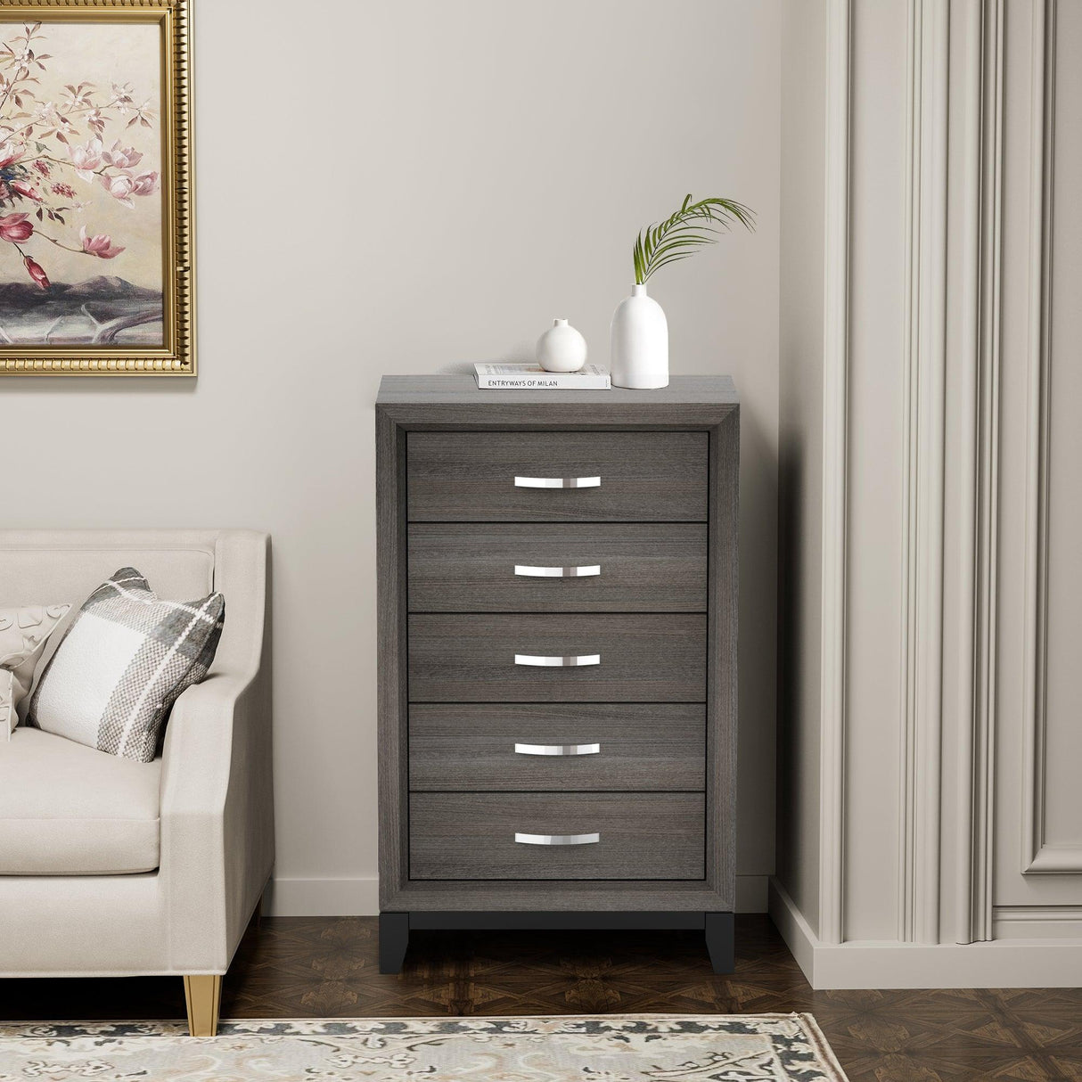 Contemporary 31" Chest with 5-Drawer for Bedroom, Livingroom-斗柜-Parc Decor