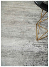 Contemporary Abstract 9x12 Hand Knotted Silver and Charcoal Wool and Bamboo Silk Area Rug