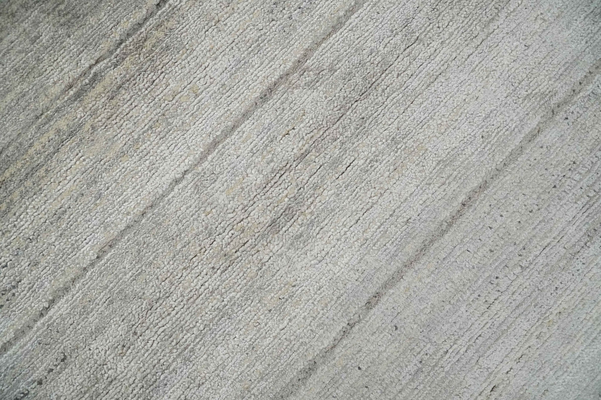 Contemporary Abstract 9x12 Hand Knotted Silver and Charcoal Wool and Bamboo Silk Area Rug