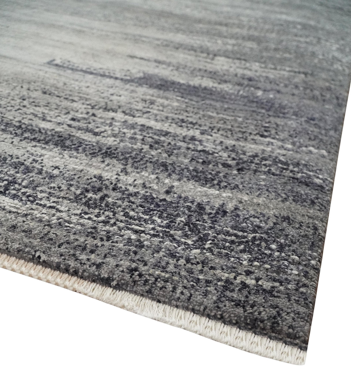 Contemporary Abstract 9x12 Hand Knotted Silver and Charcoal Wool and Bamboo Silk Area Rug