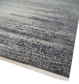 Contemporary Abstract 9x12 Hand Knotted Silver and Charcoal Wool and Bamboo Silk Area Rug