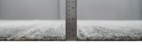 Contemporary Abstract 9x12 Hand Knotted Silver and Charcoal Wool and Bamboo Silk Area Rug