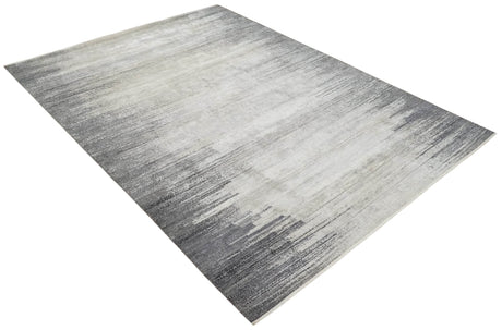 Contemporary Abstract 9x12 Hand Knotted Silver and Charcoal Wool and Bamboo Silk Area Rug