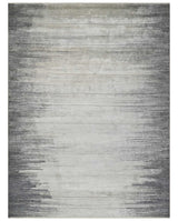 Contemporary Abstract 9x12 Hand Knotted Silver and Charcoal Wool and Bamboo Silk Area Rug