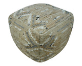 Contemporary Beige, Ivory and Gray Hand Woven Jute and wool Pouf