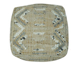 Contemporary Beige, Ivory and Gray Hand Woven Jute and wool Pouf