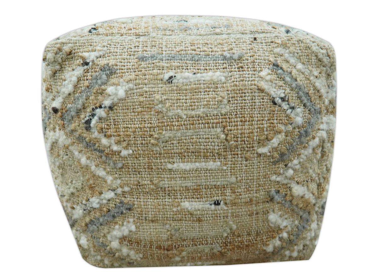 Contemporary Beige, Ivory and Gray Hand Woven Jute and wool Pouf
