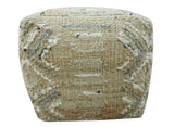 Contemporary Beige, Ivory and Gray Hand Woven Jute and wool Pouf