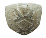 Contemporary Beige, Ivory and Gray Hand Woven Jute and wool Pouf
