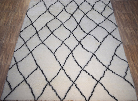 Contemporary Black And White Hand Woven Wool Area Rug