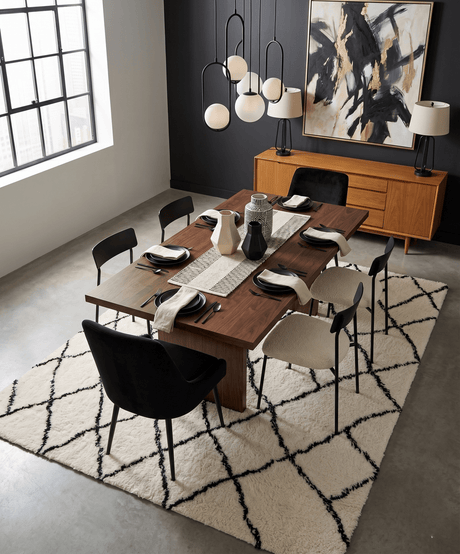 Contemporary Black And White Hand Woven Wool Area Rug