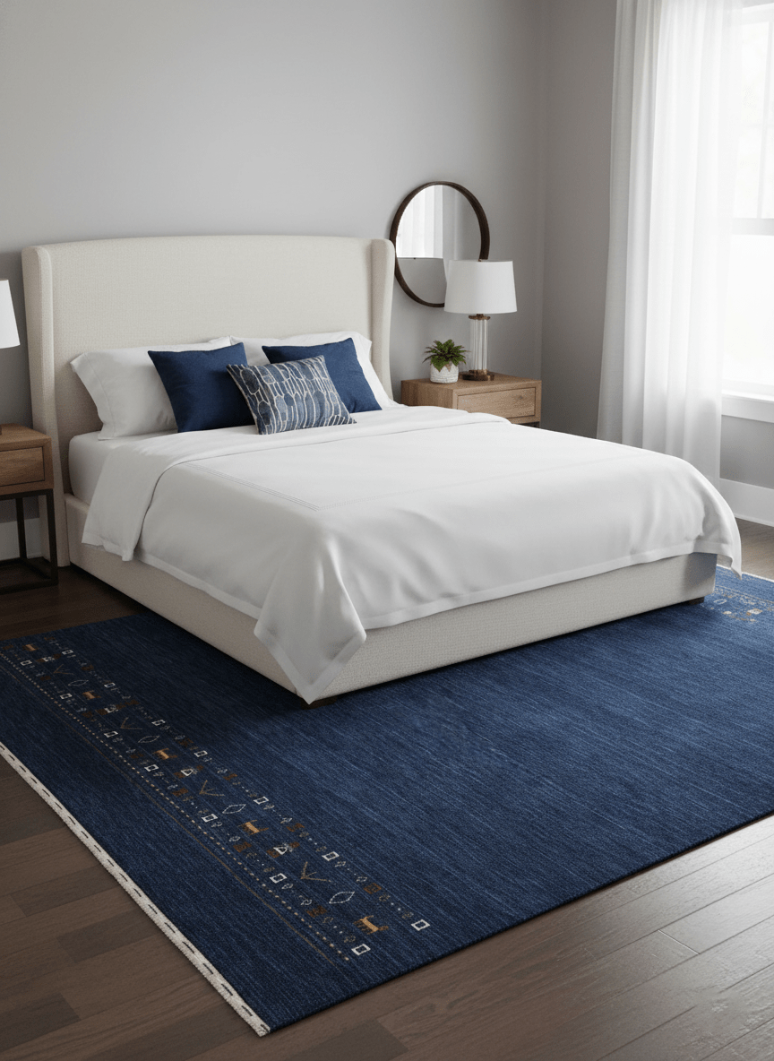 Contemporary Blue Design Hand Loomed Wool Area Rug