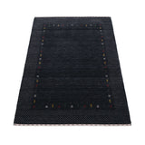 Contemporary Charcoal Gabbeh Border Hand Loomed Wool Area Rug