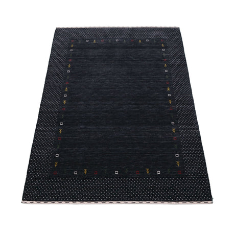 Contemporary Charcoal Gabbeh Border Hand Loomed Wool Area Rug