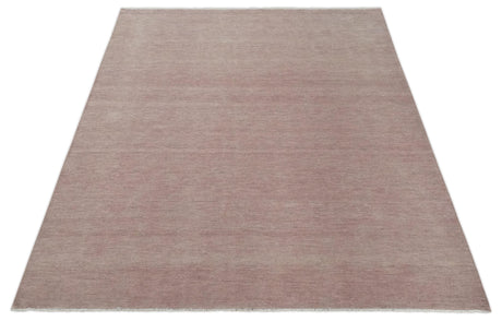 Contemporary Custom Made Modern Solid Peach Hand knotted Wool Area Rug