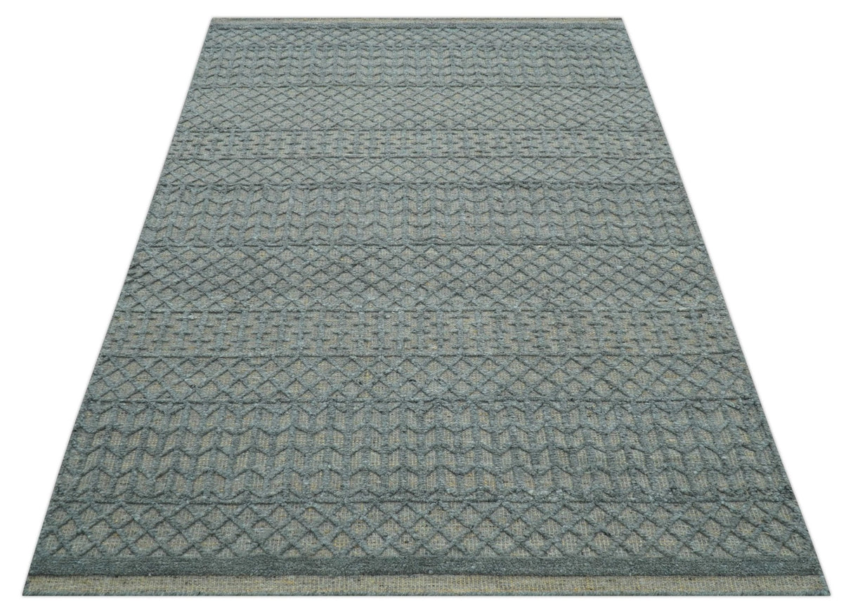 Contemporary Design Gray Hand Knotted Wool Area Rug