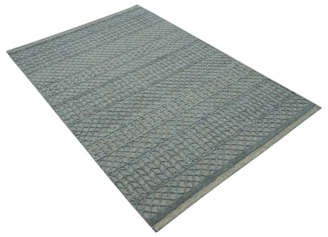 Contemporary Design Gray Hand Knotted Wool Area Rug