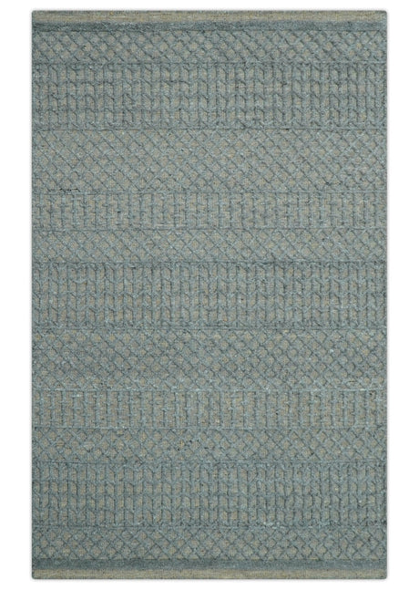 Contemporary Design Gray Hand Knotted Wool Area Rug