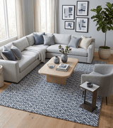 Contemporary Farmhouse Leaf's Hand Tufted Silver and Blue Loop Multi Size Wool Rug