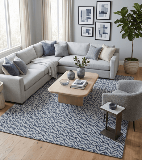 Contemporary Farmhouse Leaf's Hand Tufted Silver and Blue Loop Multi Size Wool Rug