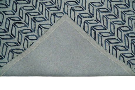 Contemporary Farmhouse Leaf's Hand Tufted Silver and Blue Loop Multi Size Wool Rug