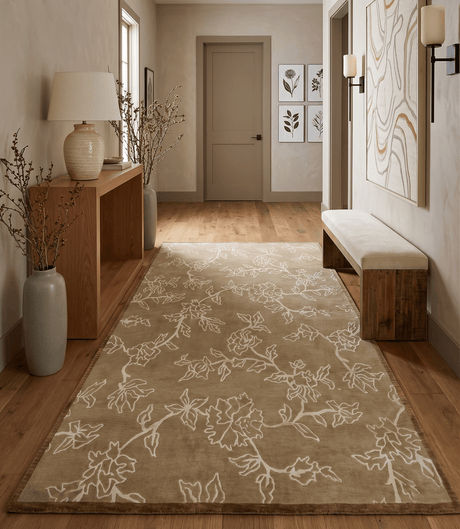 Contemporary Floral 6x8 Brown and Ivory Hand Woven Wool Rug