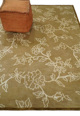 Contemporary Floral 6x8 Brown and Ivory Hand Woven Wool Rug