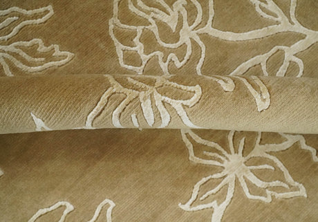 Contemporary Floral 6x8 Brown and Ivory Hand Woven Wool Rug
