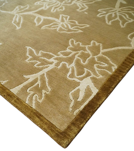 Contemporary Floral 6x8 Brown and Ivory Hand Woven Wool Rug