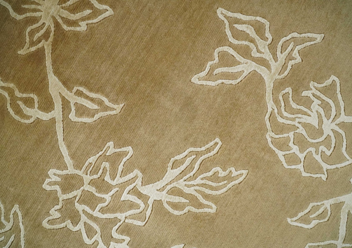 Contemporary Floral 6x8 Brown and Ivory Hand Woven Wool Rug