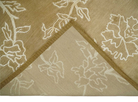 Contemporary Floral 6x8 Brown and Ivory Hand Woven Wool Rug