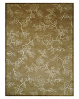 Contemporary Floral 6x8 Brown and Ivory Hand Woven Wool Rug