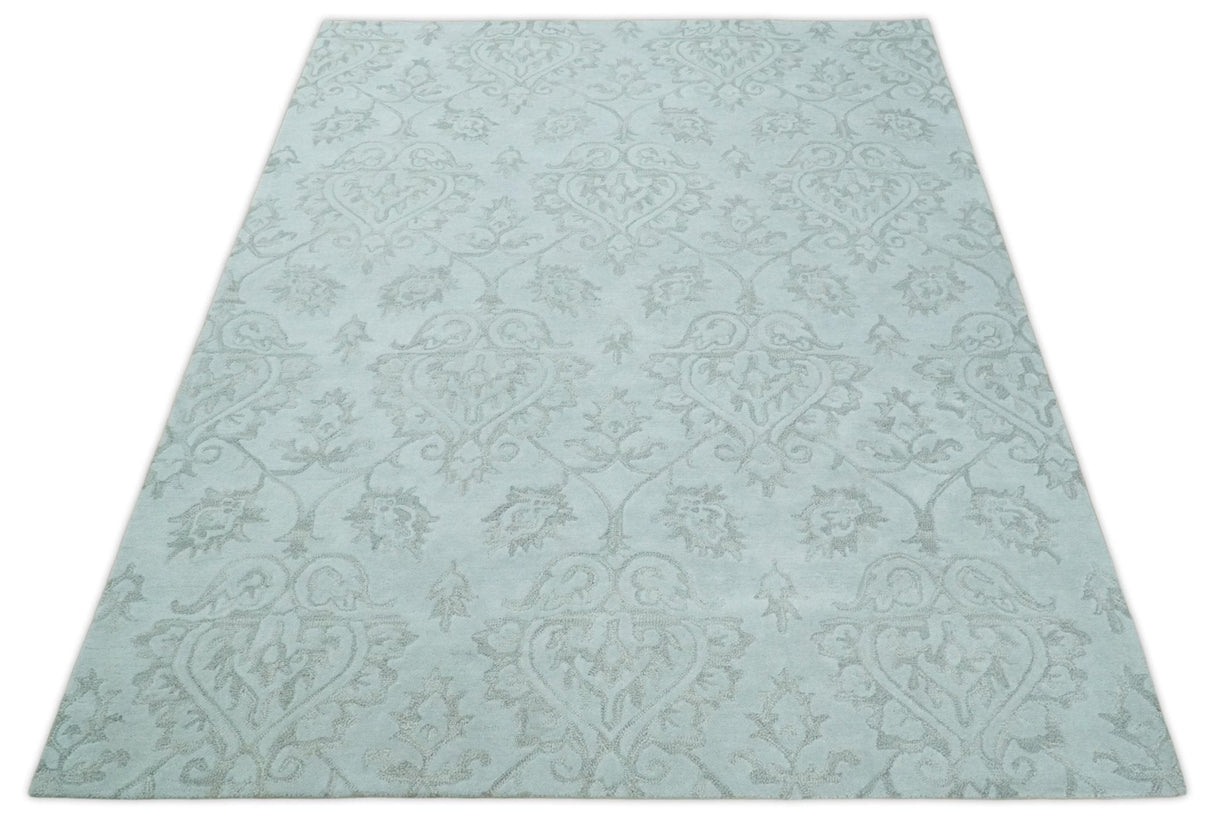 Contemporary Hand Tufted Silver and Blue Modern Wool Area Rug