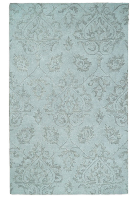 Contemporary Hand Tufted Silver and Blue Modern Wool Area Rug