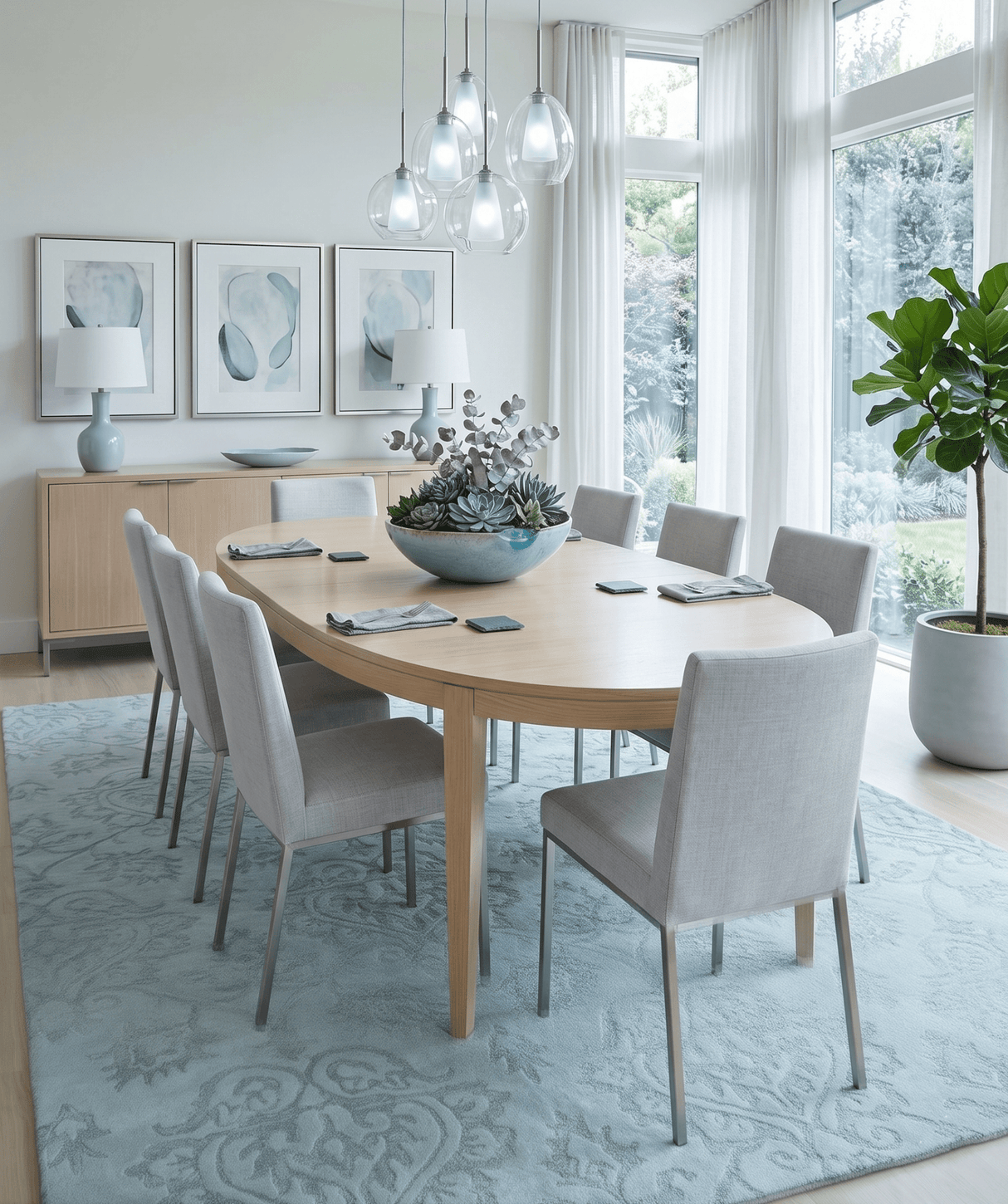 Contemporary Hand Tufted Silver and Blue Modern Wool Area Rug