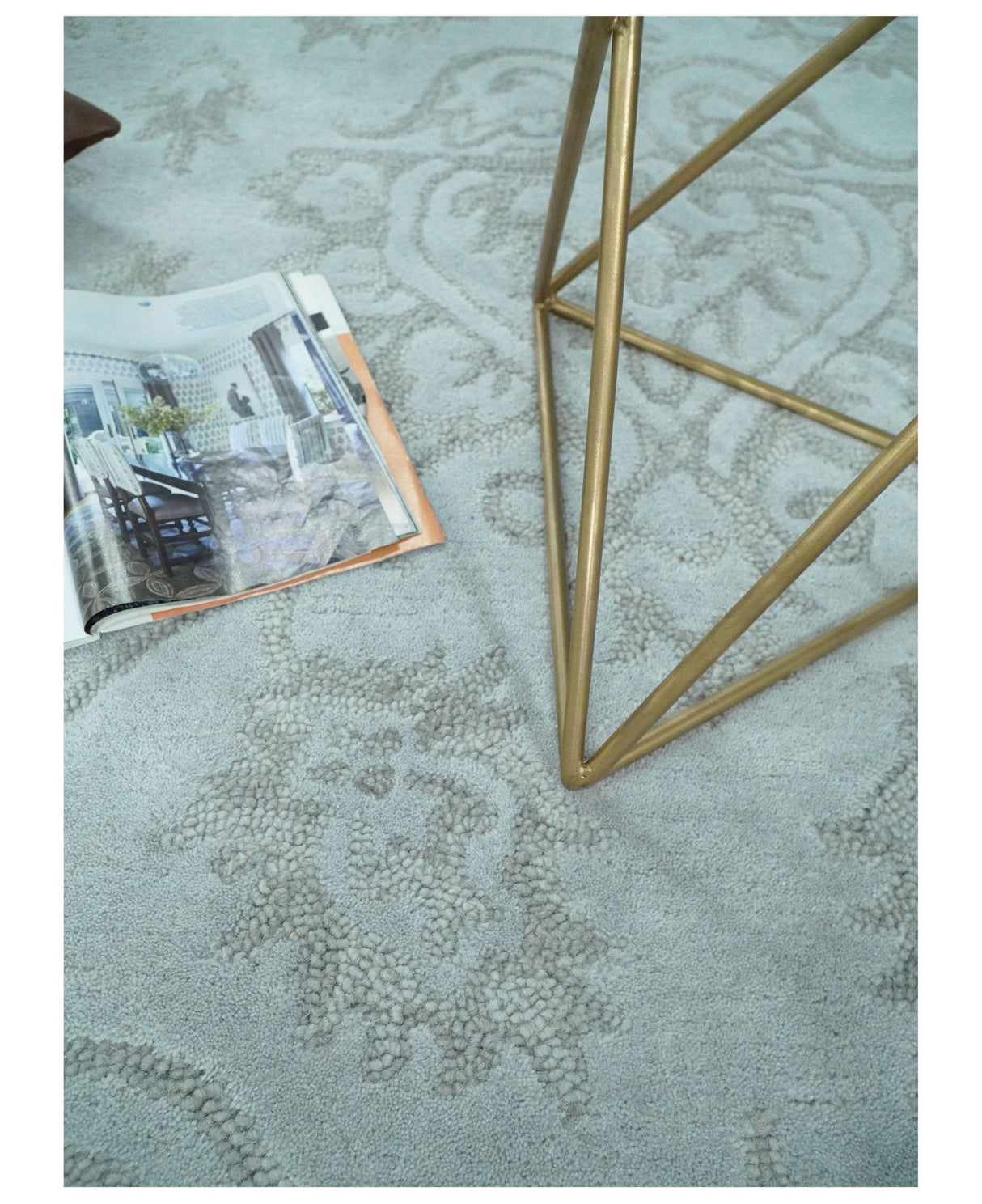 Contemporary Hand Tufted Silver and Blue Modern Wool Area Rug
