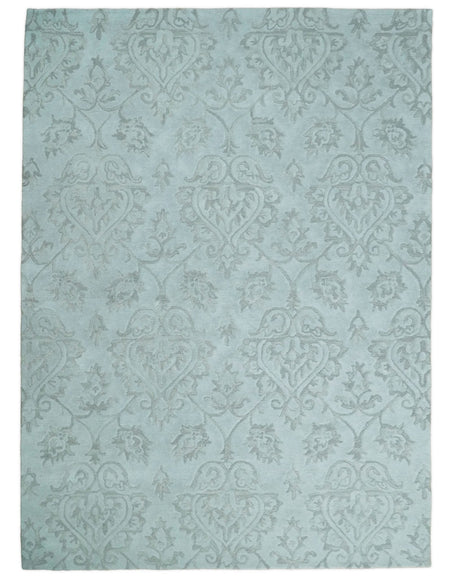 Contemporary Hand Tufted Silver and Blue Modern Wool Area Rug