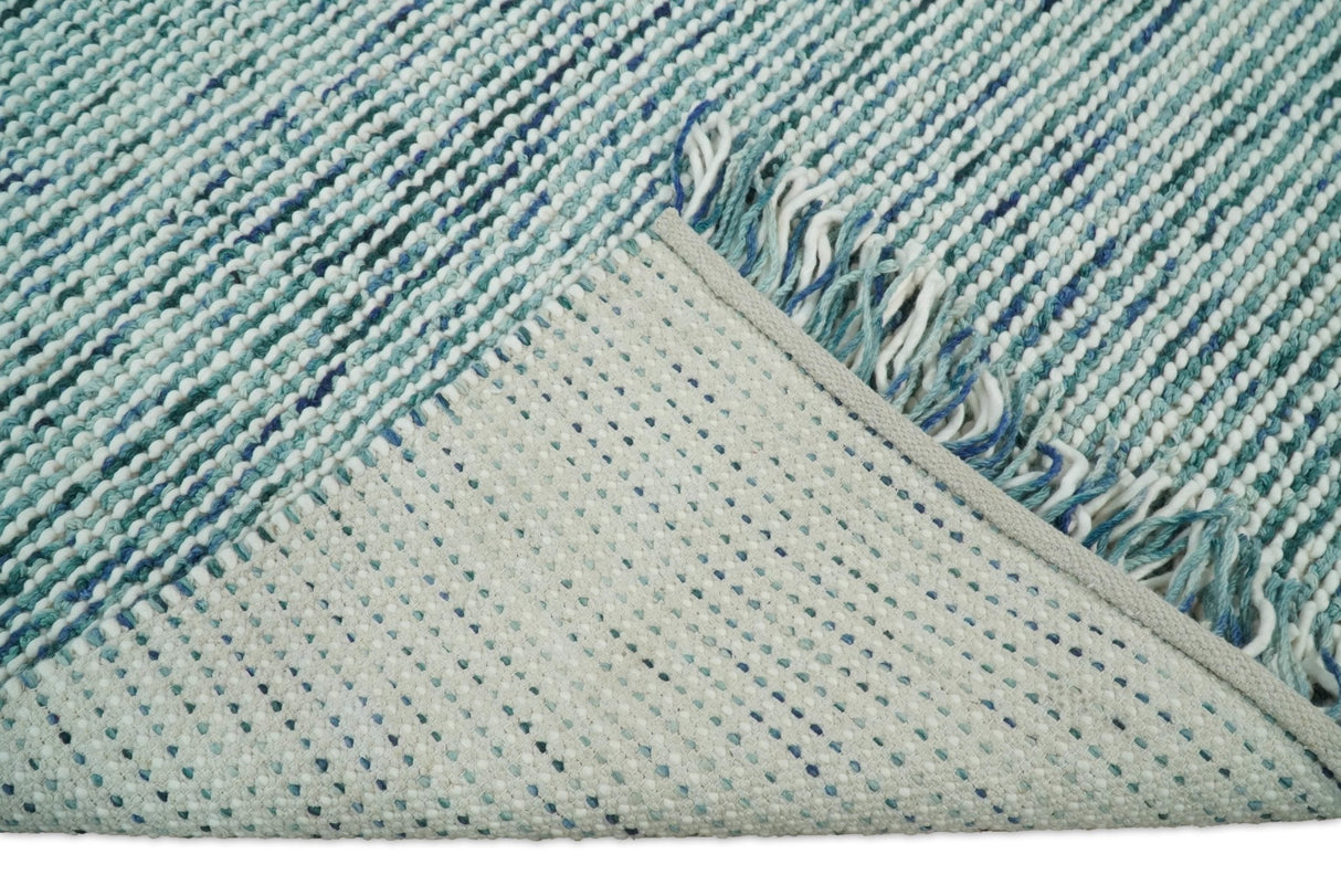 Contemporary Hand Woven Teal Wool Area Rug
