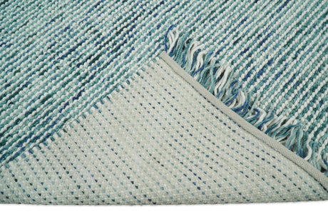 Contemporary Hand Woven Teal Wool Area Rug