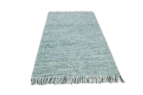 Contemporary Hand Woven Teal Wool Area Rug